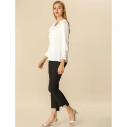 Allegra K Women's Office Work Ruffle V Long Sleeve Neck Chiffon Peasant Blouse -Dresses City Shop GUEST befdeb69 2bc4 419d 9188 74156396ea76