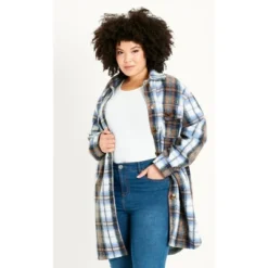 Women's Plus Size Check Shacket - Blue | EVANS -Dresses City Shop GUEST c417026d 86e3 44b9 a143 41fe8f8a36da