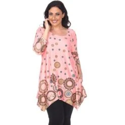 Women's Plus Size 3/4 Sleeve Printed Erie Tunic Top With Pockets - White Mark -Dresses City Shop GUEST c60384bf dfac 4a64 bc33 acd95a72263e