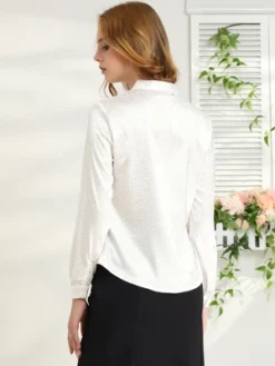 Allegra K Women's Irregular Dotted Printed Work Long Sleeve Front Tie V Neck Blouse -Dresses City Shop GUEST c8528285 7fa8 4f47 9590 2859714b1e29