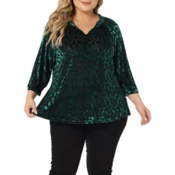 Agnes Orinda Women's Plus Size Velvet Semi Sheer Bishop Sleeve Polka Dots Elegant Blouses -Dresses City Shop GUEST c86eb601 e5cd 4b1f 8068 0c8b593abd1b