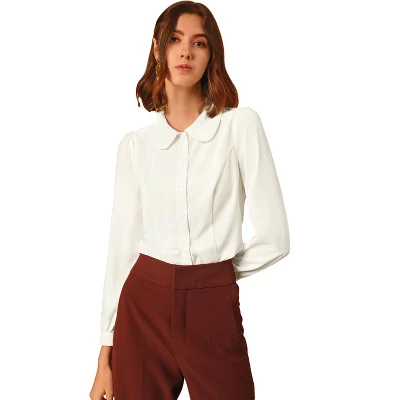 Allegra K Women's Peter Pan Collar Chiffon Bow Tie Neck Puff Sleeve Button Up Shirt 8 Allegra K Women's Peter Pan Collar Chiffon Bow Tie Neck Puff Sleeve Button Up Shirt - Image 6