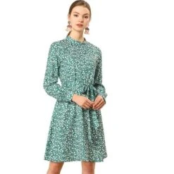 Allegra K Women's Mock Neck Swing Knee Length Long Sleeve A-line Floral Dress -Dresses City Shop GUEST cce7d9cc 697d 48f7 b98d 4376dc0e87c4