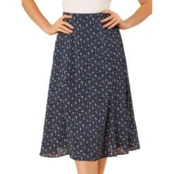 Allegra K Women's Print Peasant Elastic Waist A-Line Midi Skirts -Dresses City Shop GUEST ccf0f08a 871c 4e42 afea 883630e6afe5