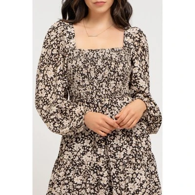 August Sky Women's Floral Long Sleeve Smocked Midi Dress 5 August Sky Women's Floral Long Sleeve Smocked Midi Dress - Image 3