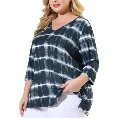 Agnes Orinda Women's Plus Size Tie Dye Side Slit 3/4 Sleeve Stripe V Neck Blouses 11 Agnes Orinda Women's Plus Size Tie Dye Side Slit 3/4 Sleeve Stripe V Neck Blouses - Image 9