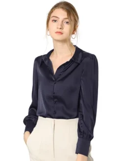 Allegra K Women's Satin Puff Sleeve Point Collar Vintage Button Up Shirt 40 Allegra K Women's Satin Puff Sleeve Point Collar Vintage Button Up Shirt -Dresses City Shop GUEST cec25742 b799 4f0a 94a6 123b65839c2b