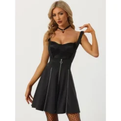 Allegra K Women's High Waist Brace Skirts A-Line Zipper Front Suspender Skirt