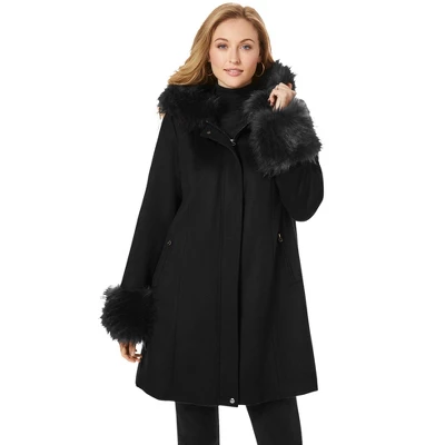 Jessica London Women’s Plus Size Hooded Faux Fur Trim Coat 7 Jessica London Women’s Plus Size Hooded Faux Fur Trim Coat - Image 5