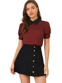 Allegra K Women's Vintage Peter Pan Collar Contrast Puff Short Sleeve Blouse 27 Allegra K Women's Vintage Peter Pan Collar Contrast Puff Short Sleeve Blouse -Dresses City Shop GUEST cfad2234 407f 43aa 9433 6311f4e33b57