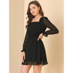 Allegra K Women's Swiss Dots Puff Square Neck Smocked Waist Chiffon Dress 12 Allegra K Women's Swiss Dots Puff Square Neck Smocked Waist Chiffon Dress -Dresses City Shop GUEST d0373b5c 8dff 430c a556 2b405ffa4124