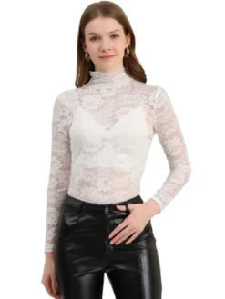 Allegra K Women's See Through Long Sleeve Turtleneck Sheer Floral Lace Blouse 22 Allegra K Women's See Through Long Sleeve Turtleneck Sheer Floral Lace Blouse -Dresses City Shop GUEST d0512cd7 9e75 45fe 9ca7 77404a34758a