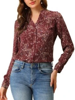 Allegra K Women's Floral Loose Tops V Neck Long Sleeve Button-Up Blouse 19 Allegra K Women's Floral Loose Tops V Neck Long Sleeve Button-Up Blouse -Dresses City Shop GUEST d1e7a7a5 87f5 428e 87af dde5522f8142