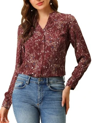 Allegra K Women's Floral Loose Tops V Neck Long Sleeve Button-Up Blouse 10 Allegra K Women's Floral Loose Tops V Neck Long Sleeve Button-Up Blouse - Image 8