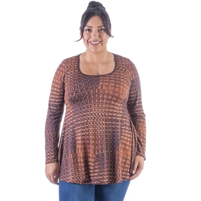 24seven Comfort Apparel Brown Scoop Neck Long Sleeve Plus Size Tunic Top 7 24seven Comfort Apparel Brown Scoop Neck Long Sleeve Plus Size Tunic Top - Image 5