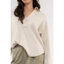 August Sky Women's Collared Long Sleeve Knit Top -Dresses City Shop GUEST d423c470 b659 43f8 a980 b5abc97fab95