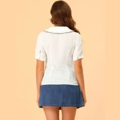 Allegra K Women's Peter Pan Collar Contrast Color Trim Gingham Button Up Shirt -Dresses City Shop GUEST d4a0baea 79b0 4ba0 82a5 7b2bb134d7e4