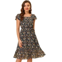 Allegra K Women's Floral Chiffon Flutter Sleeve Belted Square Neck Ruffled Hem Dress 39 Allegra K Women's Floral Chiffon Flutter Sleeve Belted Square Neck Ruffled Hem Dress -Dresses City Shop GUEST d59bb60e 9349 4066 8d77 ef0b75d150a2