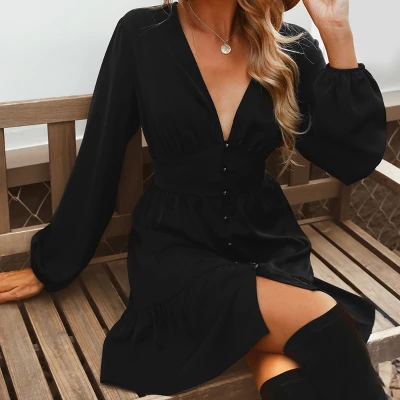 Women's Plunge Neck Button Loop Mini Dress - Cupshe 6 Women's Plunge Neck Button Loop Mini Dress - Cupshe - Image 4