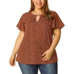 Agnes Orinda Women's Plus Size Keyhole Floral Chiffon Flared Sleeve Summer Trendy Peasant Tops -Dresses City Shop GUEST d8dcc541 0bfd 49cf 918e a595615e2144