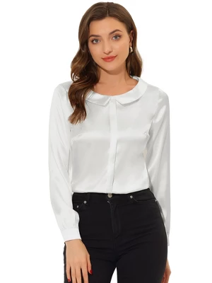 Allegra K Women's Satin Peter Pan Collar Shirt Office Elegant Top Work Blouse 7 Allegra K Women's Satin Peter Pan Collar Shirt Office Elegant Top Work Blouse - Image 5