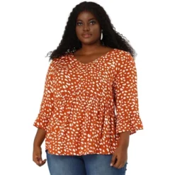 Agnes Orinda Women's Plus Size Fashion Outfits V Neck 3/4 Flounce Sleeve Babydoll Blouses -Dresses City Shop GUEST daee22af e0a6 4857 839c adabb3be9bfe