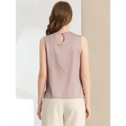 Allegra K Women's Satin Round Neck Sleeveless Work Office Pleated Blouse -Dresses City Shop GUEST dc14cdda 60e8 465f b4da 1853634a1e03