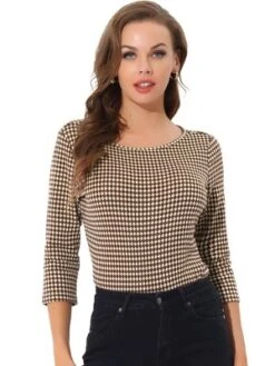 Allegra K Women's Work Office 3/4 Sleeve Boat Neck Houndstooth Printed Top Blouse 31 Allegra K Women's Work Office 3/4 Sleeve Boat Neck Houndstooth Printed Top Blouse -Dresses City Shop GUEST dd090f4c ef1e 4f04 aa8d 2373473ba98b
