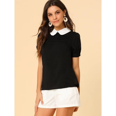Allegra K Women's Vintage Peter Pan Collar Contrast Puff Short Sleeve Blouse 3 Allegra K Women's Vintage Peter Pan Collar Contrast Puff Short Sleeve Blouse