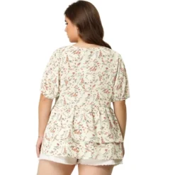 Agnes Orinda Women's Plus Size Blouse Floral Layered Flare Hem Casual Peplum Tops -Dresses City Shop GUEST de9331cc 88a2 4ff6 a005 3f0910f3d7e1