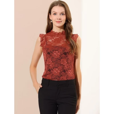 Allegra K Women's Sleeveless Blouse See Through Ruffle Semi Sheer Floral Lace Top 4 Allegra K Women's Sleeveless Blouse See Through Ruffle Semi Sheer Floral Lace Top - Image 2