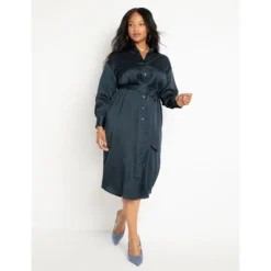 ELOQUII Women’s Plus Size Satin Button Down Maxi Shirtdress -Dresses City Shop GUEST e19c5e65 478f 4402 8f03 92a3259c463a