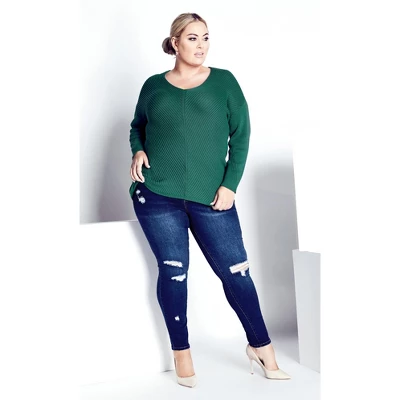Women's Plus Size Primrose Sweater - Teal Green | AVENUE 4 Women's Plus Size Primrose Sweater - Teal Green | AVENUE - Image 2