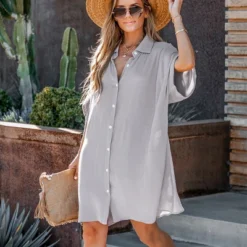 Women's Button Front Mini Shirt Dress - Cupshe
