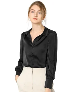 Allegra K Women's Satin Puff Sleeve Point Collar Vintage Button Up Shirt 29 Allegra K Women's Satin Puff Sleeve Point Collar Vintage Button Up Shirt -Dresses City Shop GUEST e41aaa91 fcfe 43ab 8d9e d0c61fa609e7
