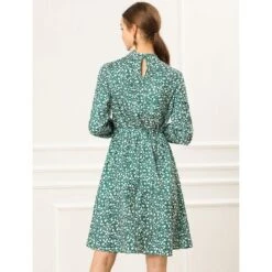 Allegra K Women's Mock Neck Swing Knee Length Long Sleeve A-line Floral Dress -Dresses City Shop GUEST e465b894 9abf 4bc4 ae66 5af55388f39f
