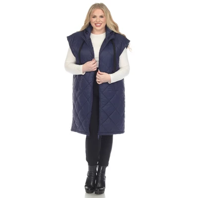 Plus Size Diamond Quilted Hooded Puffer Vest-White Mark 7 Plus Size Diamond Quilted Hooded Puffer Vest-White Mark - Image 6