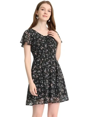 Allegra K Women's Floral Printed Spring Summer Flare Short Sleeve Lace-up V Neck Chiffon Dress 15 Allegra K Women's Floral Printed Spring Summer Flare Short Sleeve Lace-up V Neck Chiffon Dress - Image 13