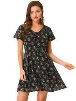 Allegra K Women's Floral Printed Spring Summer Flare Short Sleeve Lace-up V Neck Chiffon Dress 25 Allegra K Women's Floral Printed Spring Summer Flare Short Sleeve Lace-up V Neck Chiffon Dress -Dresses City Shop GUEST e7a2c430 0fb6 4a2a b6fd 15b31fc255db