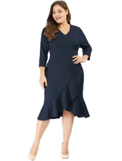 Agnes Orinda Women's Plus Size Cocktail V-neck Wrap Ruffled Midi Bodycon Dresses -Dresses City Shop GUEST e8ce508e 4008 42b9 96dc 3711f5772066