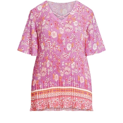 Women's Plus Size Fairville Pleated Tunic - Pink Floral Border | AVENUE 4 Women's Plus Size Fairville Pleated Tunic - Pink Floral Border | AVENUE - Image 2