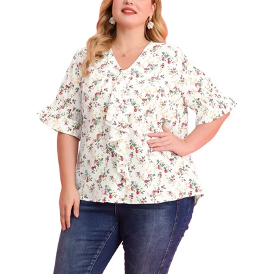 Agnes Orinda Women' S Plus Size V Neck Ruffle Smocked Sleeve Blouses 16 Agnes Orinda Women' S Plus Size V Neck Ruffle Smocked Sleeve Blouses - Image 14