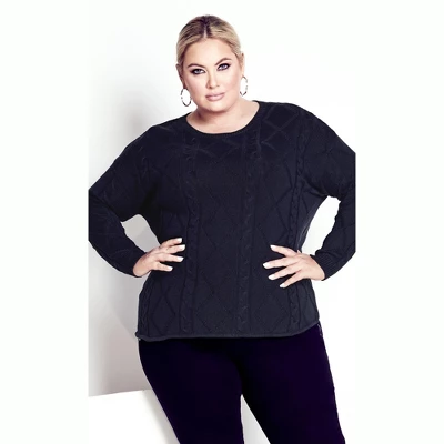 Women's Plus Size Carina Cable Sweater - Navy | AVENUE 8 Women's Plus Size Carina Cable Sweater - Navy | AVENUE - Image 6