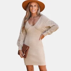 Women's Crochet V-Neck Mini Sweater Dress - Cupshe -Dresses City Shop GUEST ec2ce6d4 38da 438b a2a7 bc970e993957
