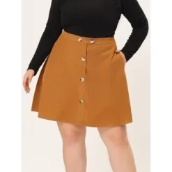 Agnes Orinda Women's Plus Size Corduroy Button Mid-Rise A-Line Mini Skirts