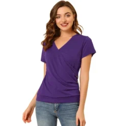 Allegra K Women's Wrap V Neck Short Sleeve Button Decor Ruched Blouses 18 Allegra K Women's Wrap V Neck Short Sleeve Button Decor Ruched Blouses -Dresses City Shop GUEST ed308649 0804 45f1 953a f21f61a381d0