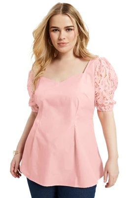 June + Vie By Roaman's Women’s Plus Size Lace Puff-Sleeve Blouse 4 June + Vie By Roaman's Women’s Plus Size Lace Puff-Sleeve Blouse - Image 2