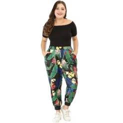 Agnes Orinda Women's Plus Size Adjustable Elastic Waist Pockets Tropical Harem Jogger Pants -Dresses City Shop GUEST ee299c66 9da2 4bcd bc92 73466eea4494