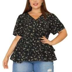 Agnes Orinda Women's Plus Size Blouse Floral Layered Flare Hem Casual Peplum Tops -Dresses City Shop GUEST eee1c419 7103 49b7 b2df 8979bc4c27a6