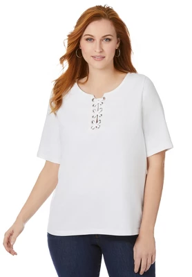 Jessica London Women’s Plus Size Lace Up Tee 3 Jessica London Women’s Plus Size Lace Up Tee